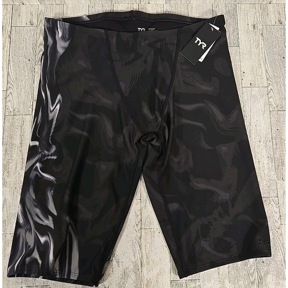 TYR Swim Shorts Trunks XL (38) Jammer Vaporwave Black Drawstring Men's NEW